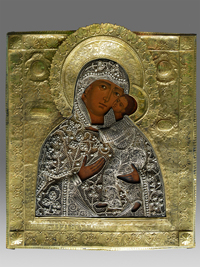 Ikone Gottesmutter Vladimierskaja mit vergoldetem Oklad