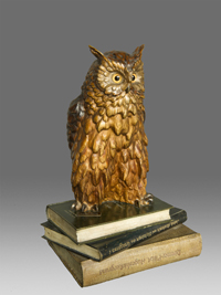 fine arts owl on books artist bergmann